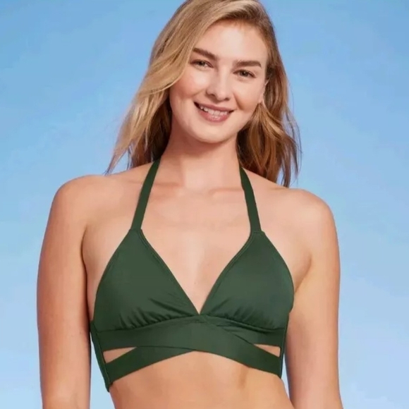 Shade & Shore Other - Dark Green Halter Bikini with Plunging V-Neckline